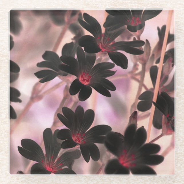 Elegant Monogram Purple Flowers Glass Coaster (Front)