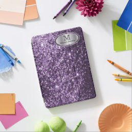 Elegant Monogram Purple Glitter and Silver iPad Air Cover