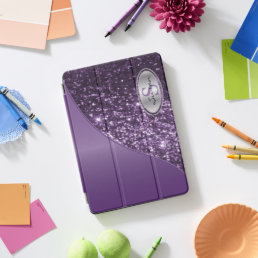 Elegant Monogram Purple Glitter and Silver iPad Pro Cover