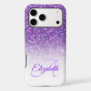Elegant Monogram Purple Glitter Ombre First Name iPhone 17 Pro Max Case
