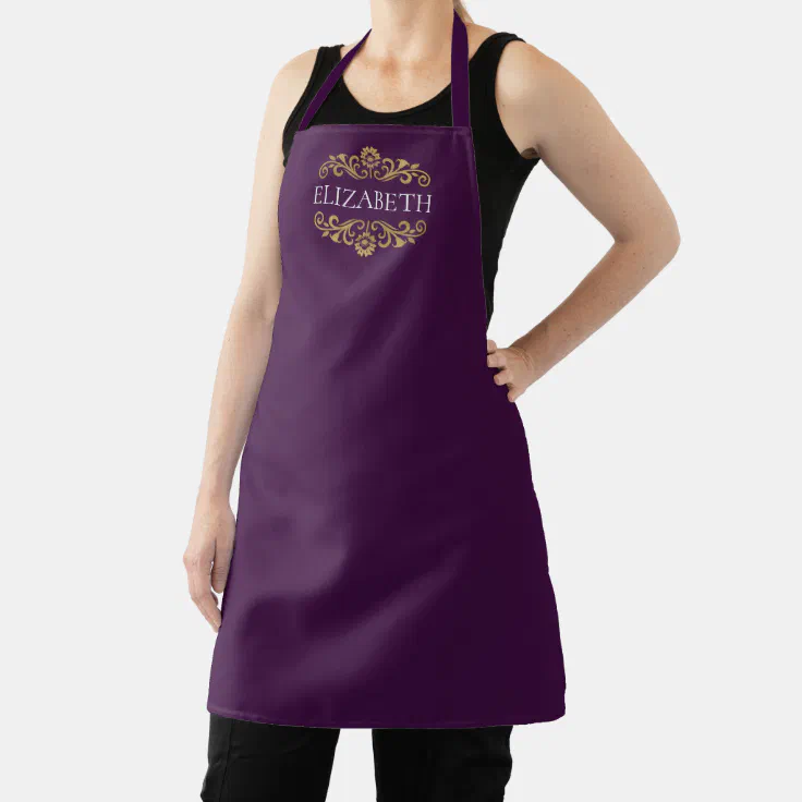 Elegant Monogram purple Gold Apron Zazzle