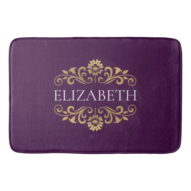 Elegant Monogram Purple Gold Bath Mat (Front)