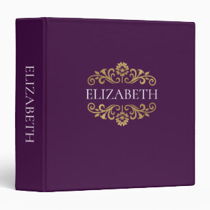 Elegant Monogram Purple Gold Office School Binder
