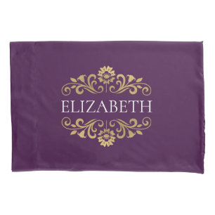 Elegant Monogram Purple Gold Pillow Case