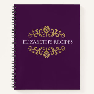 Elegant Monogram Purple Gold Recipe Cookbook Notebook