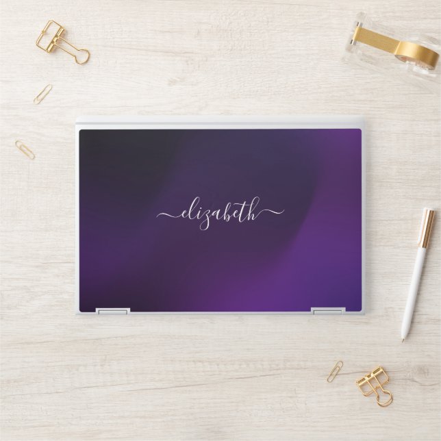 Elegant monogram purple gray foil Laptop skin (Desk)