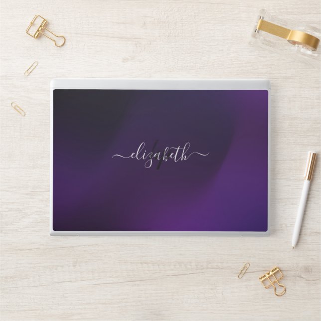 Elegant monogram purple gray foil Laptop skin (Desk)