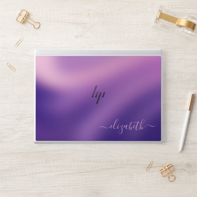 Elegant monogram purple gray foil Laptop skin (Desk)