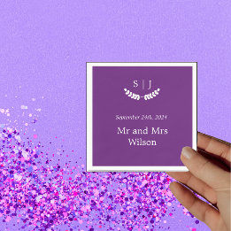 Elegant Monogram Purple Jewel Tone Dinner Cocktail Napkins