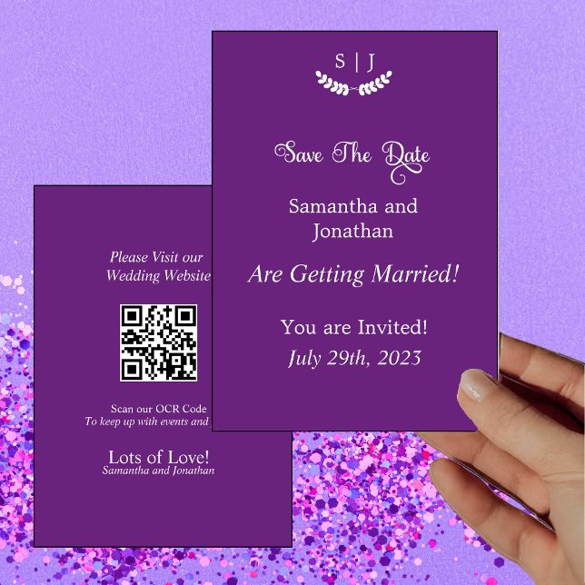Elegant Monogram Purple Jewel Tone Save Date Card (Creator Uploaded)