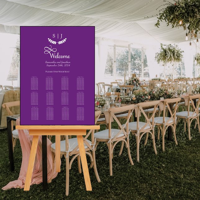 Elegant Monogram Purple Jewel Tone Seating Chart Foam Board (Creator Uploaded)