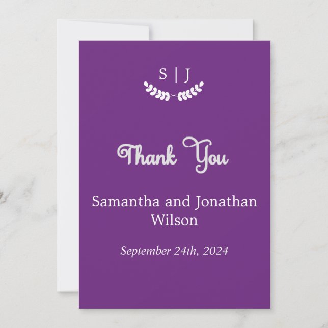 Elegant Monogram Purple Jewel Tone Thank You Card (Front)