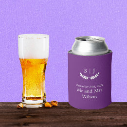 Elegant Monogram Purple Jewel Tone Wedding Can Cooler
