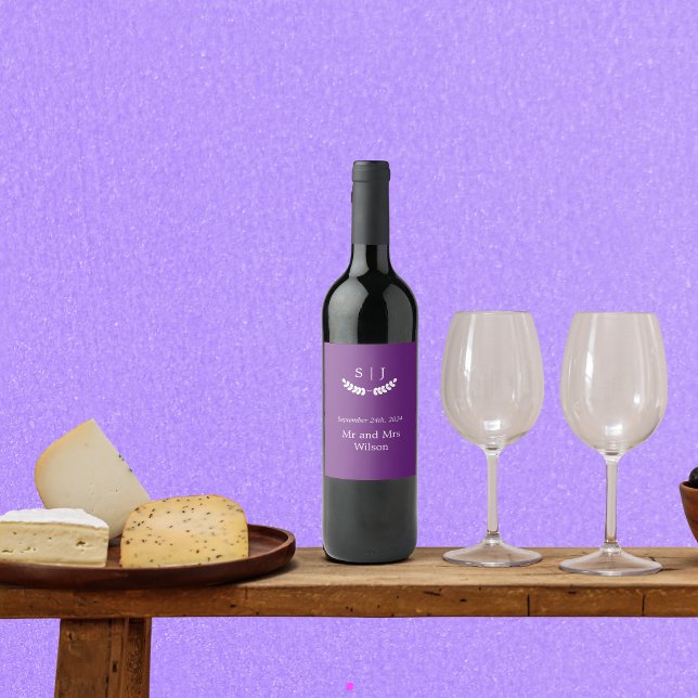 Elegant Monogram Purple Jewel Tone  Wine Label (Creator Uploaded)