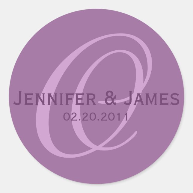 Elegant Monogram Purple Plum Wedding Sticker (Front)