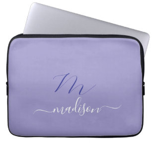 Elegant Monogram Purple Script Office School Laptop Sleeve
