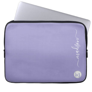 Elegant Monogram Purple Script Office School Laptop Sleeve