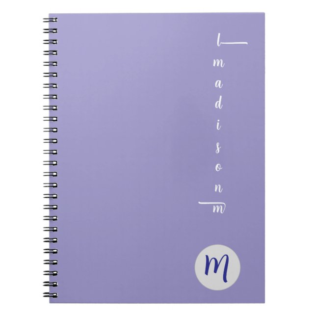 Elegant Monogram Purple Script Office School Notebook (Front)