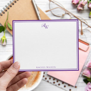 Elegant Monogram Purple Two Border Note Card
