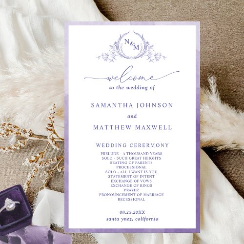 Elegant  Monogram Purple Wedding Program