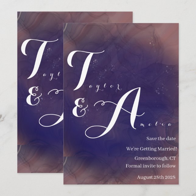 Elegant Monogram Purple Wedding Save The Date (Front/Back)