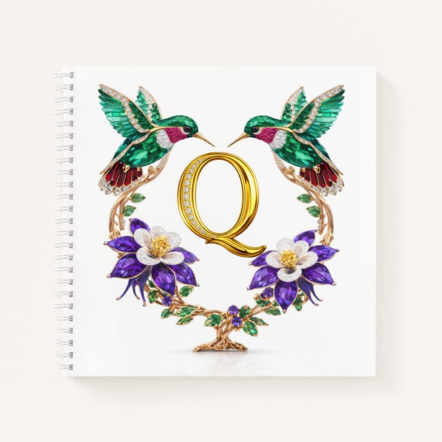 Elegant Monogram Q Wedding Jewel Hummingbird Gift  Notebook (Front)