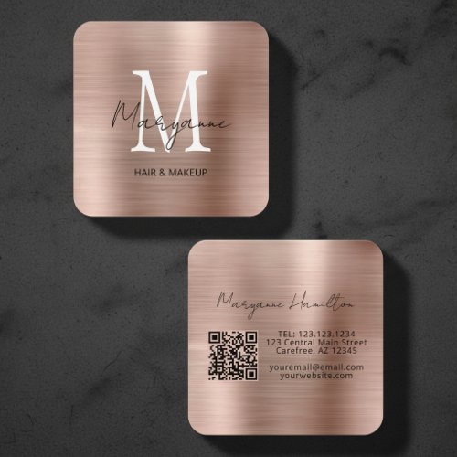 Elegant Monogram QR Blush Pink Square Business Card