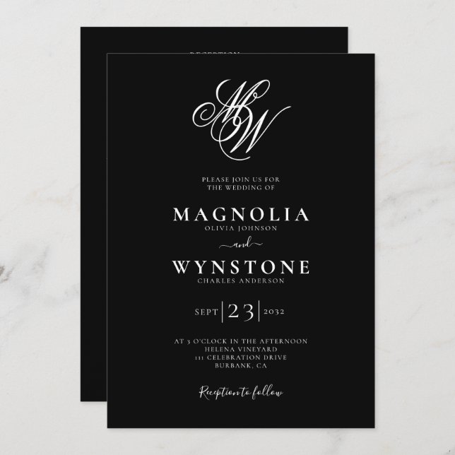 Elegant Monogram QR Code All in One Wedding Invitation (Front/Back)