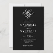 Elegant Monogram QR Code All in One Wedding Invitation (Front)