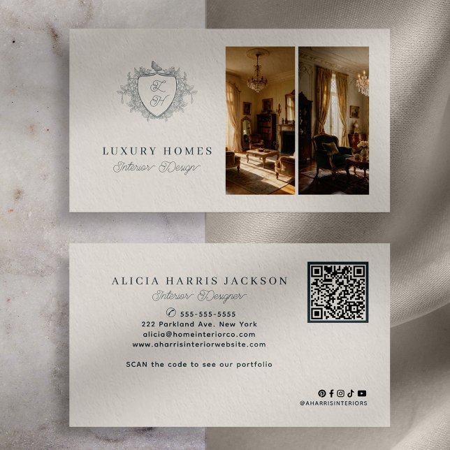 Elegant monogram QR code interior designer Business Card (Creator Uploaded)