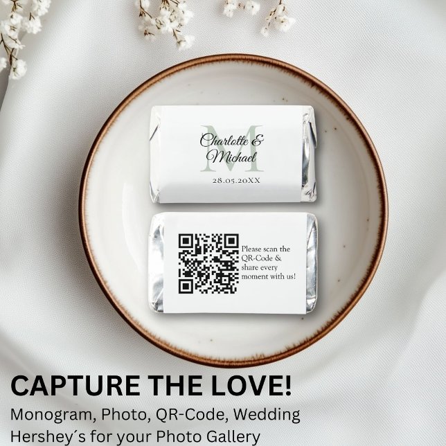 Elegant Monogram & QR Code Photo Sharing Wedding Hershey's Miniatures (Elegant Monogram & QR Code Photo Sharing Wedding Hershey's Miniatures with your names and date.)
