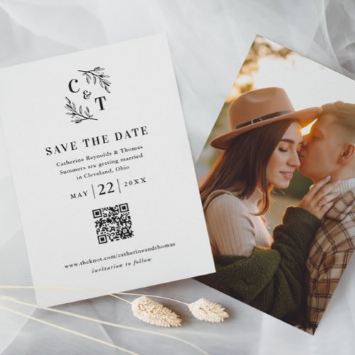 Elegant Monogram  QR Code Photo Wedding Save The Date