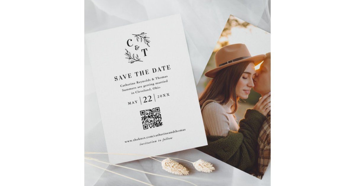 Elegant Monogram QR Code Photo Wedding Save The Date | Zazzle