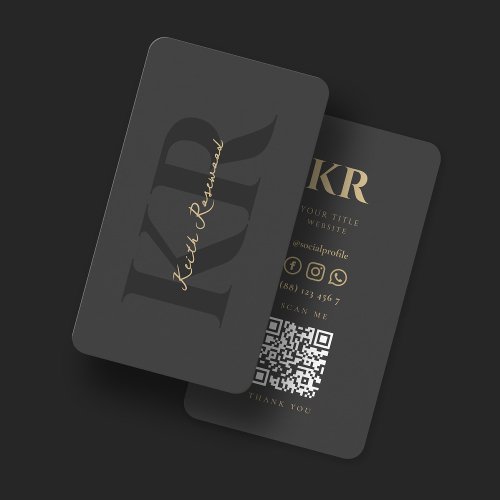 Elegant Monogram QR Code Professional Dark Grey Business Card