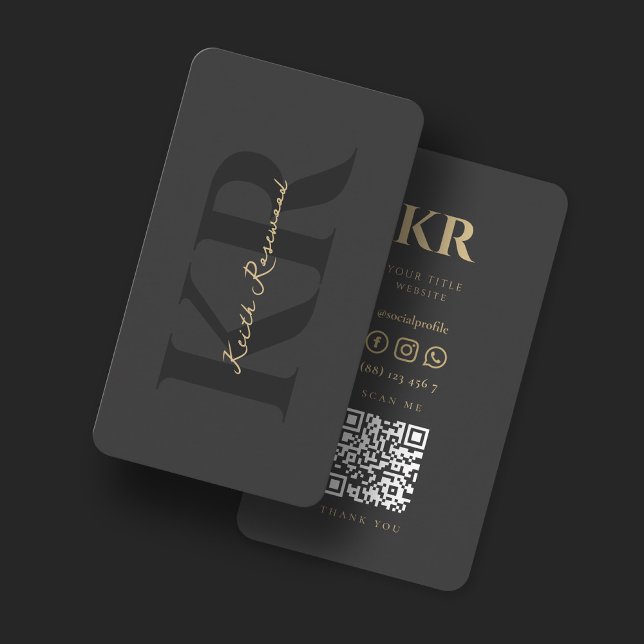 Elegant Monogram QR Code Professional Dark Grey Business Card (Creator Uploaded)
