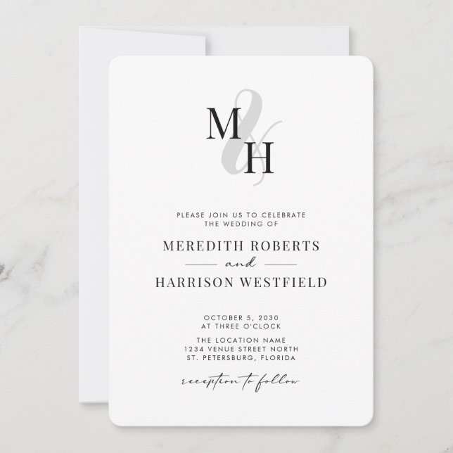 Elegant Monogram QR Code RSVP Minimalist Wedding I Invitation (Front)
