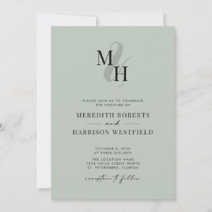 Elegant Monogram QR Code RSVP Sage Green Wedding Invitation
