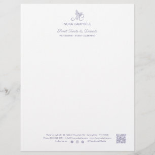 Elegant Monogram QR Code Social Media Lavender Letterhead
