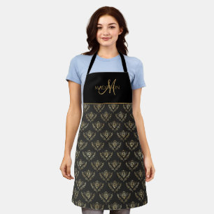 Elegant Monogram, Queen Bee, Black with Gold Apron