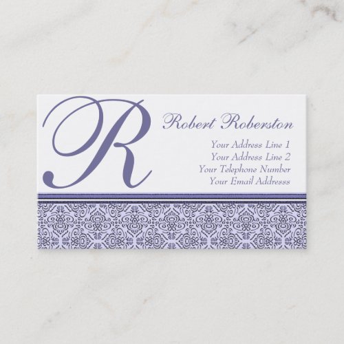 Elegant Monogram R Lilac Purple Pattern Business Card Template
