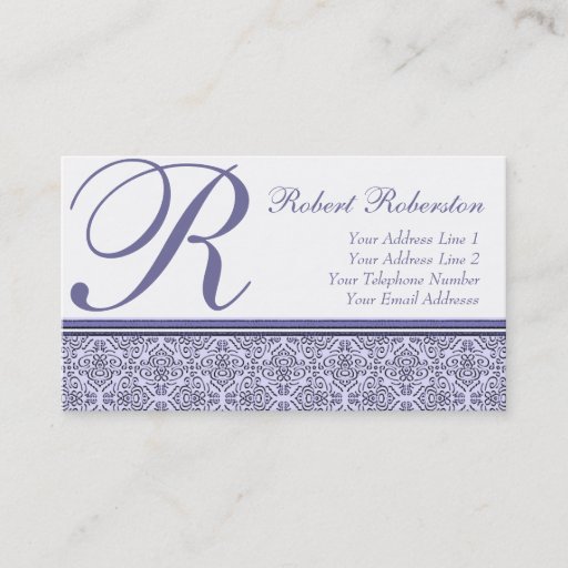 Customizable Elegant Monogram R Lilac Purple Pattern Business Card Template