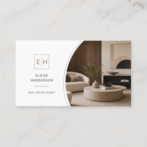 Elegant Monogram Realtor Property Photo QR Code Business Card