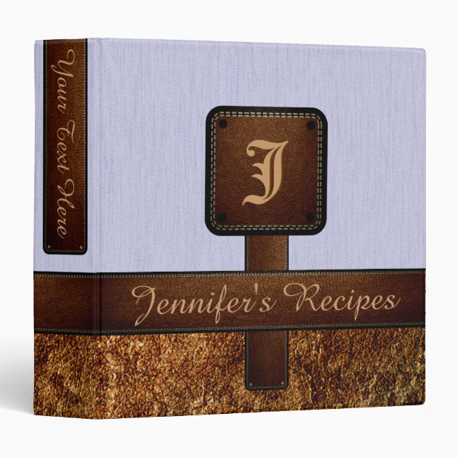 Elegant Monogram Recipe Leather Look #11 Binder (Front/Spine)