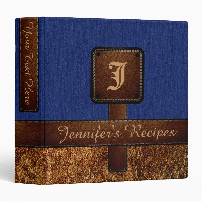 Elegant Monogram Recipe Leather Look #12 Binder (Front/Spine)