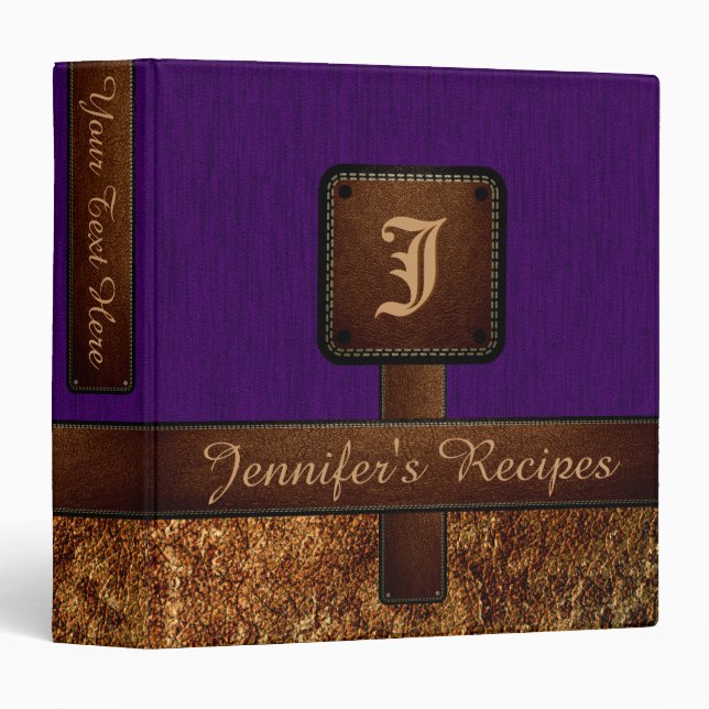 Elegant Monogram Recipe Leather Look #5 Binder (Front/Spine)