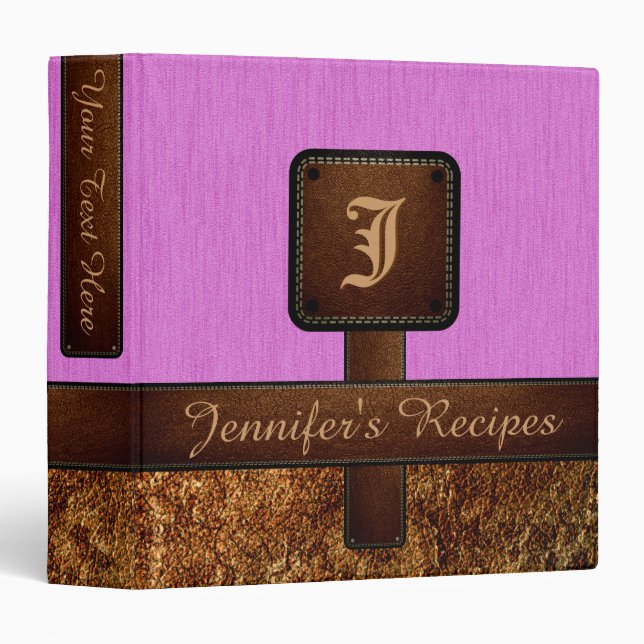 Elegant Monogram Recipe Leather Look #9 3 Ring Binder (Front/Spine)