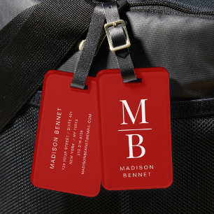 Elegant Monogram Red And White Luggage Tag