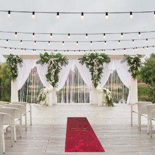 Elegant Monogram Red Black Gold Wedding Outdoor Rug