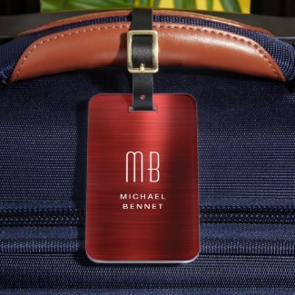 Elegant Monogram Red Brushed Metal