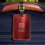 Elegant Monogram Red Brushed Metal Luggage Tag